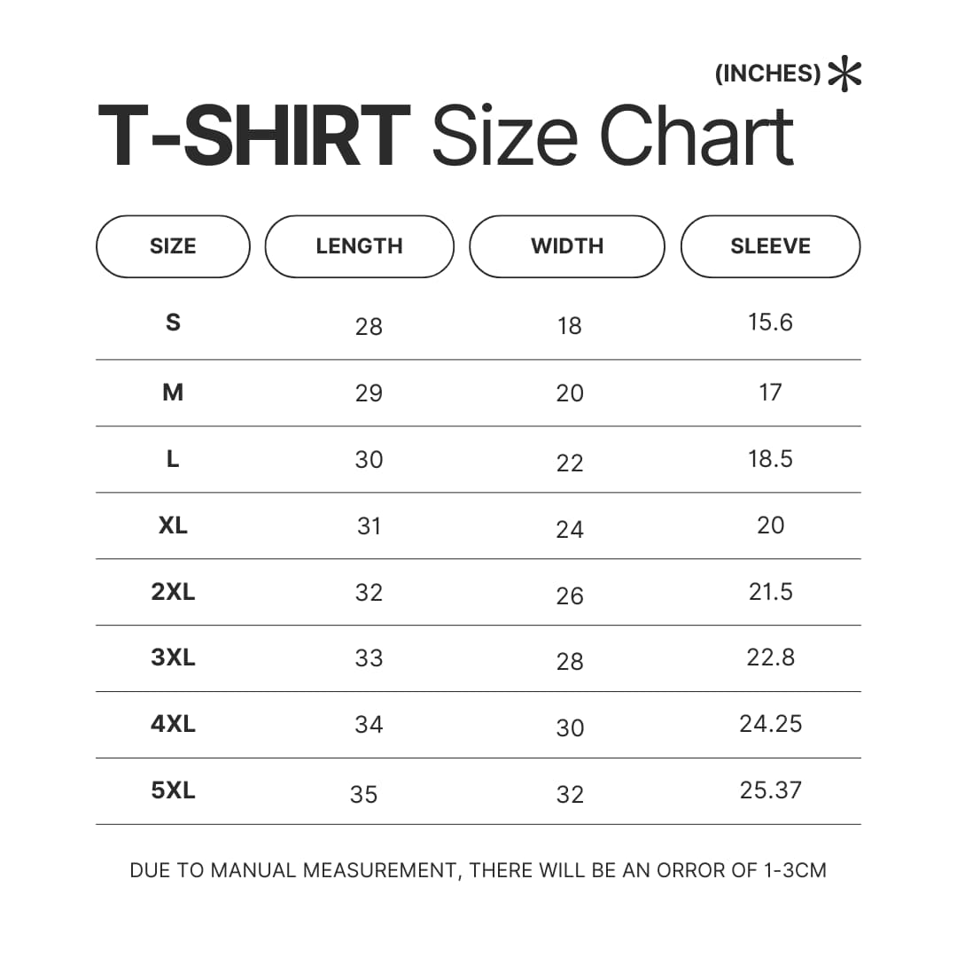T shirt Size Chart - A Day to Remember Shop